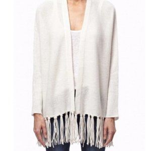 360 Cashmere Cream Fringe-trimmed Cardigan Medium
